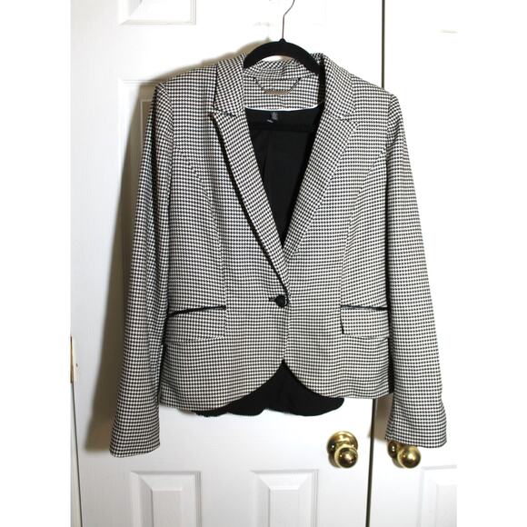 White House Black Market Houndstooth One Button Blazer sz 8 - Picture 2 of 4